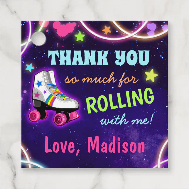 Roller Skate Birthday Party Favor Tags - Thank You | Zazzle