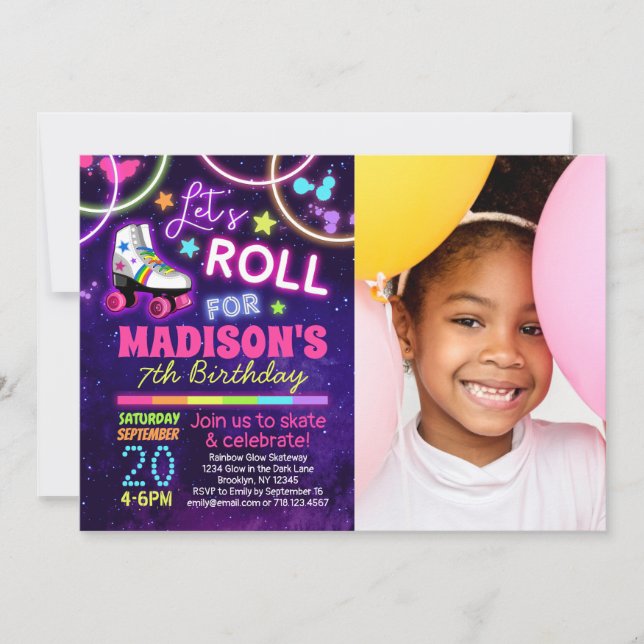 Roller Skate Birthday Party Invitation with Photo (Front)