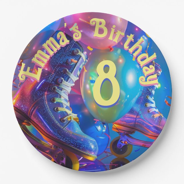 Roller Skate Birthday Party Paper Plates (Front)