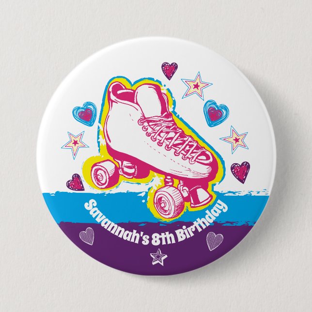 Roller Skate Birthday Party Pin Back Button (Front)