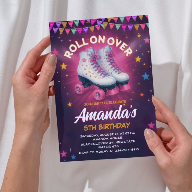 Roller Skate Birthday Party- Starry Galaxy Invitation (ROLLER SKATE 2)