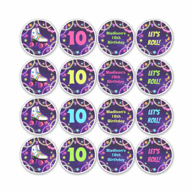 Roller Skate Birthday Party Stickers 2.5" Circles Zazzle