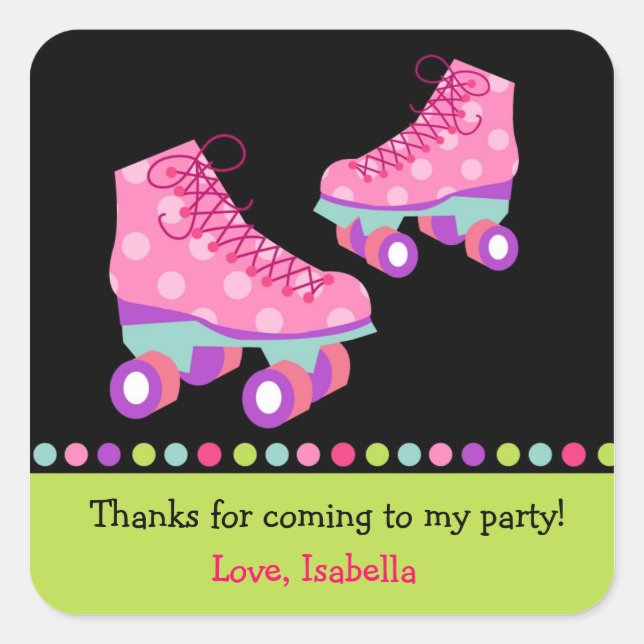 Roller Skate Birthday Thank you Favor Stickers (Front)