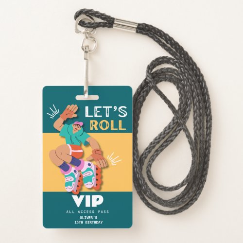 roller skate boy birthday party invitation VIP Badge
