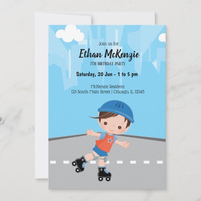 Roller Skate boy Invitation (Front)