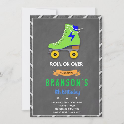 Roller skate boy party invitation