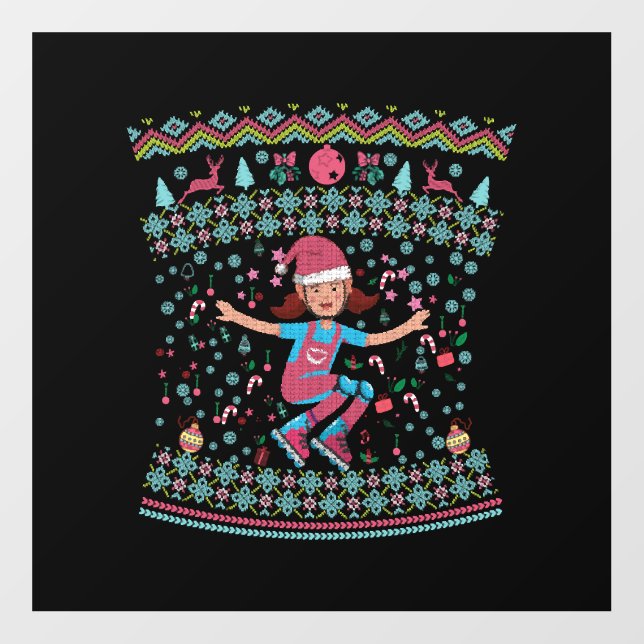 Roller Skate Christmas Girl Floor Decals (Front)