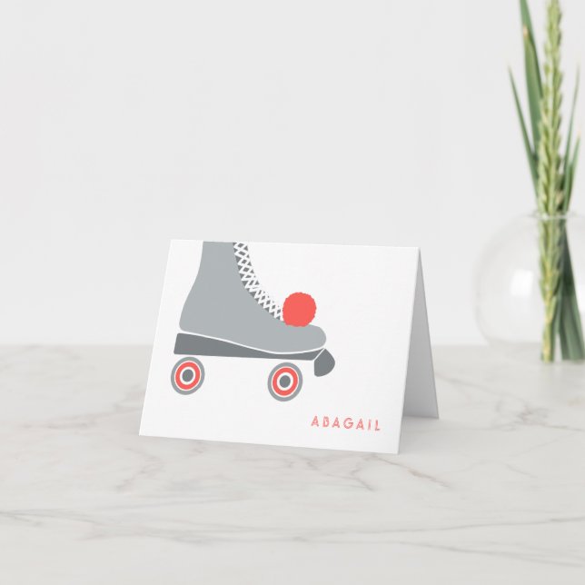 Roller Skate - Coral Letterpress Thank You Card (Front)