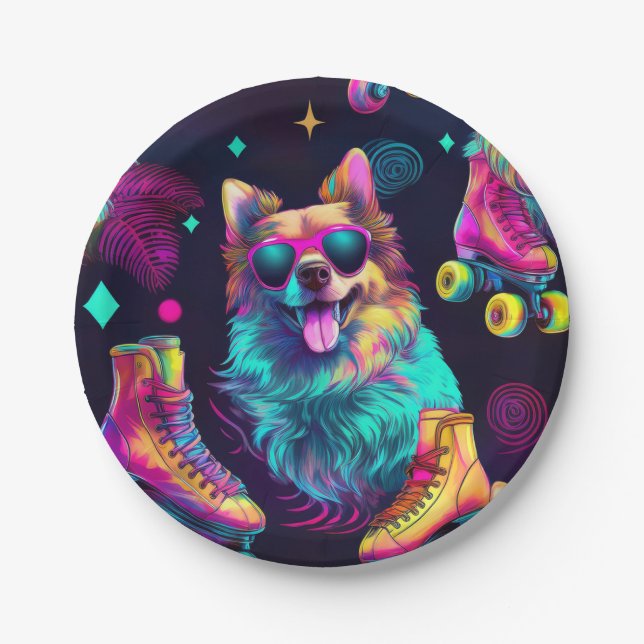 Roller Skate Disco Dog Paper Plates (Front)