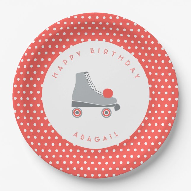 Roller Skate Dot - Coral Paper Plates (Front)