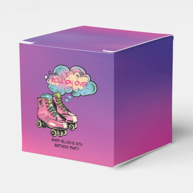 Roller Skate Girl Birthday Party Thank You Favor Boxes (Front Side)