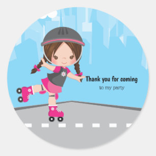 Roller skate girl classic round sticker