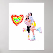 Roller Skate Girls Rainbow Heart Mug Poster