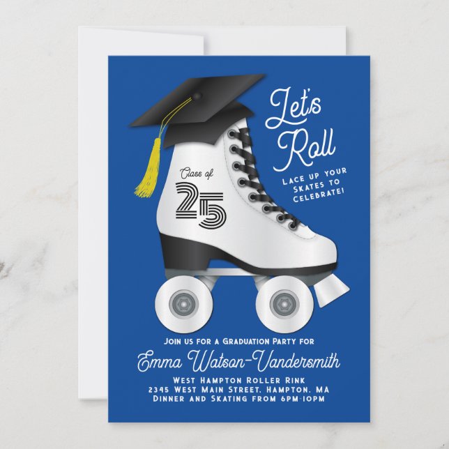 Roller Skate Graduation Party Invitation Blue (Front)
