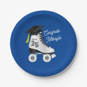 Roller Skate Graduation Party Skating Rink Blue Paper Plates