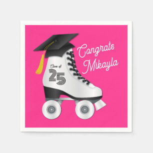 Roller Skate Graduation Party Skating Rink Pink Napkins