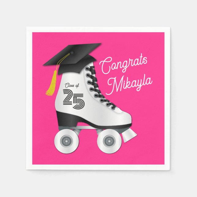 Roller Skate Graduation Party Skating Rink Pink Napkins (Front)