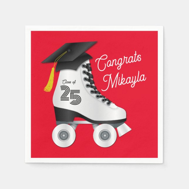 Roller Skate Graduation Party Skating Rink Red Napkins (Front)