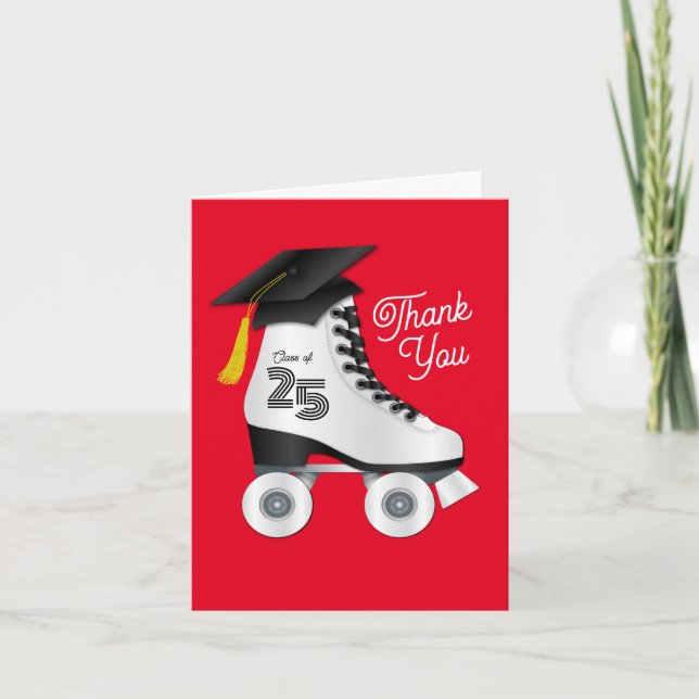 Roller Skate Graduation Party Thank You Red Invitation (Front)