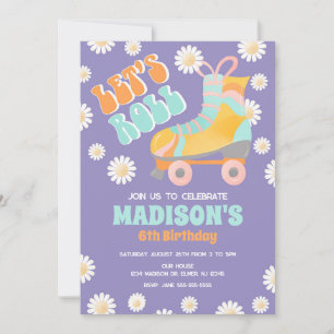 Roller Skate Groovy 70s Theme Retro Birthday Invitation