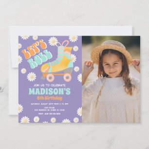 Roller Skate Groovy 70s Theme Retro Birthday Photo Invitation