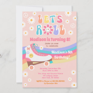 Roller Skate Groovy Retro Birthday Invitations