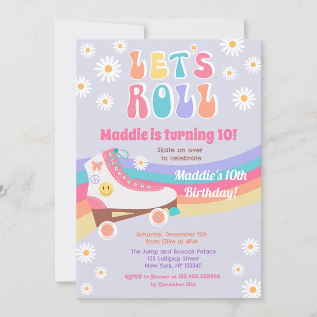 Roller Skate Groovy Retro Birthday Invitations (Front)