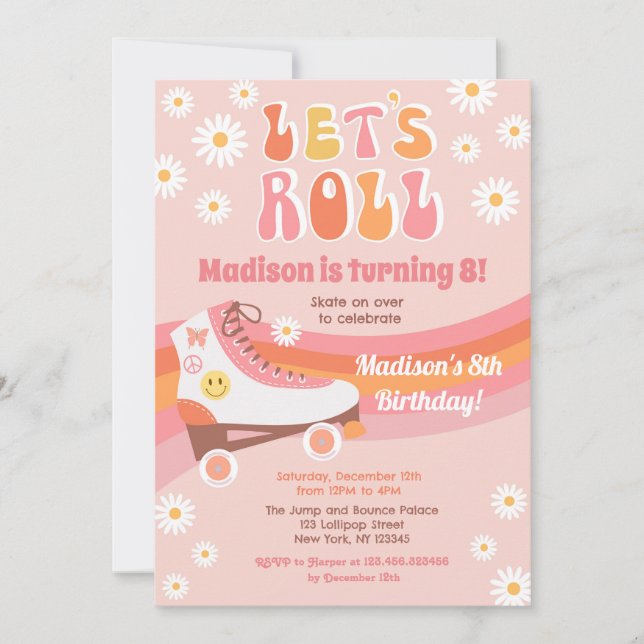 Roller Skate Groovy Retro Birthday Invitations (Front)