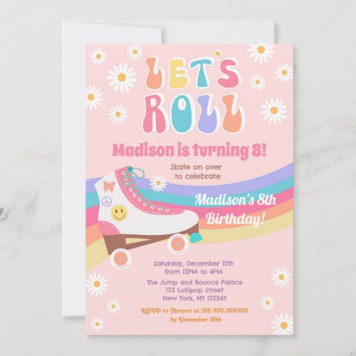 Roller Skate Groovy Retro Birthday Invitations