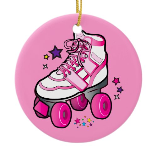 Roller Skate in Pink with Stars Ceramic Ornament