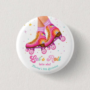 Roller Skate Let's Roll Skating Girl Birthday Button