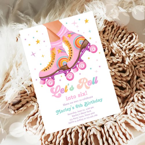 Roller Skate Lets Roll Skating Girl Birthday Invitation