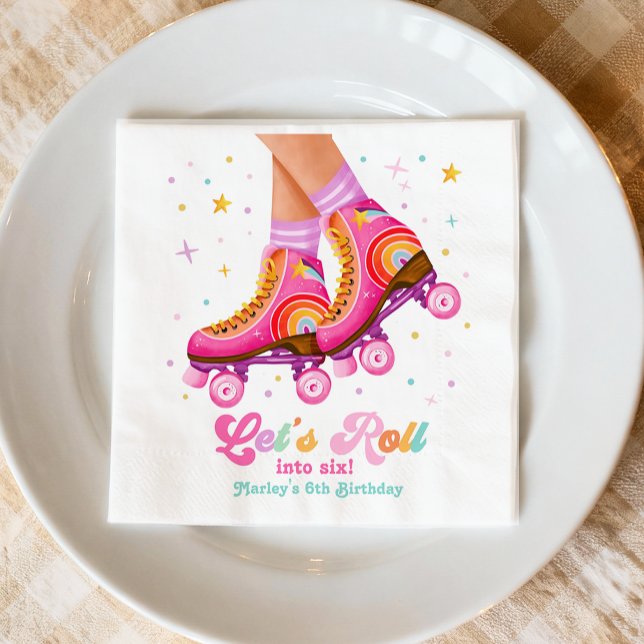 Roller Skate Let's Roll Skating Girl Birthday Napkins (Creator Uploaded)