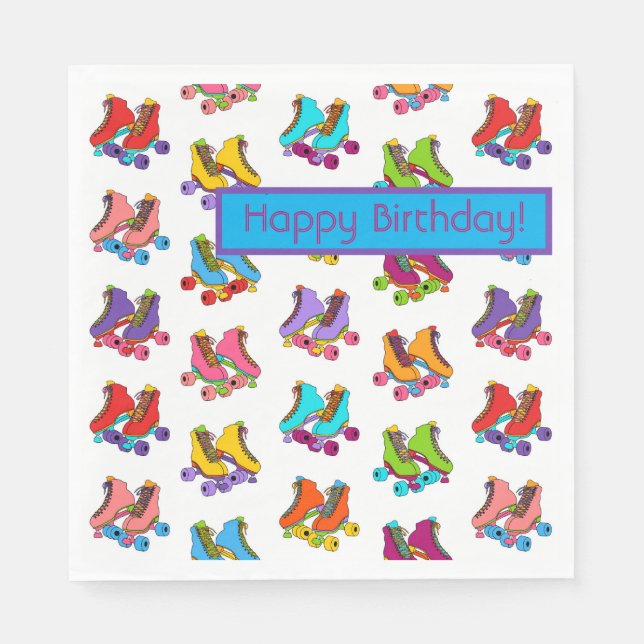 Roller Skate Party Colorful Customizable Birthday Napkins (Front)