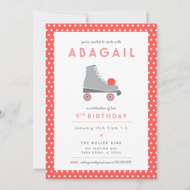 Roller Skate Party - Coral Invitation (Front)