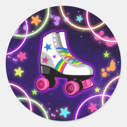 Roller Skate Party Sticker _ Neon Glow Stars