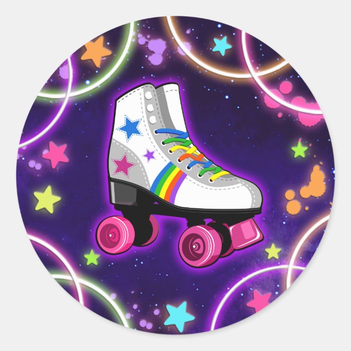Roller Skate Party Sticker Neon Glow Stars Zazzle