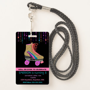 Roller SKate party, VIP Pass ,Invitation, Glitter Badge