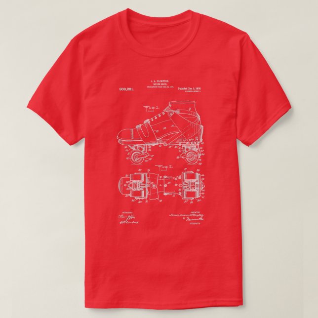 Roller Skate Patent White T-Shirt (Design Front)