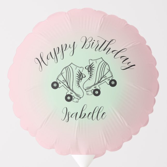 Roller Skate Pink Ombre Happy Birthday Balloon (Front)