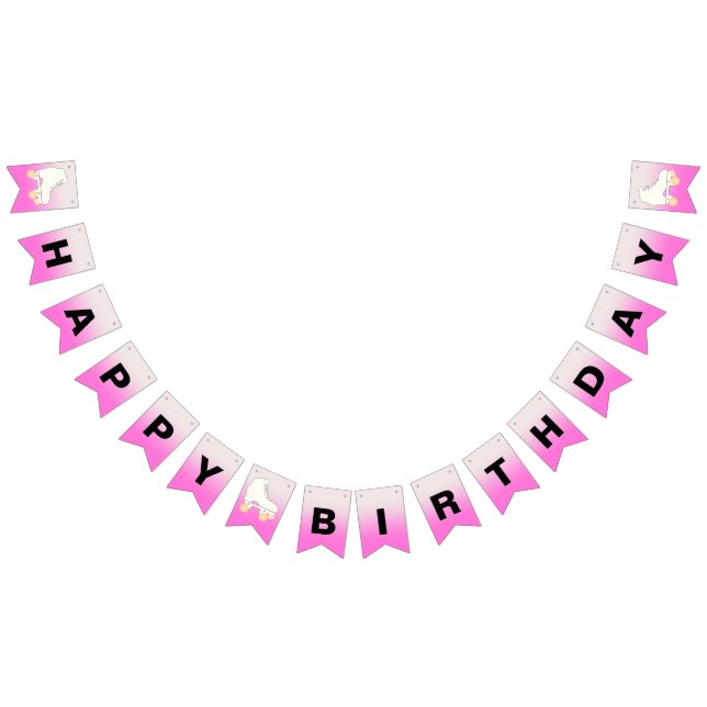 Roller Skate Pink Ombre Happy Birthday Bunting Flags (All)