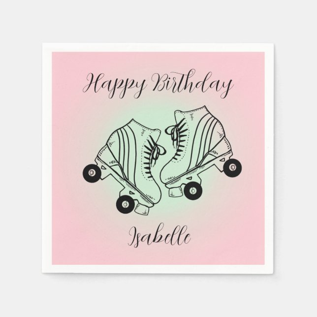 Roller Skate Pink Ombre Happy Birthday Napkins (Front)