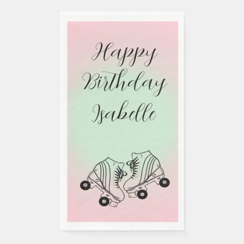 Roller Skate Pink Ombre Happy Birthday Paper Guest Towels