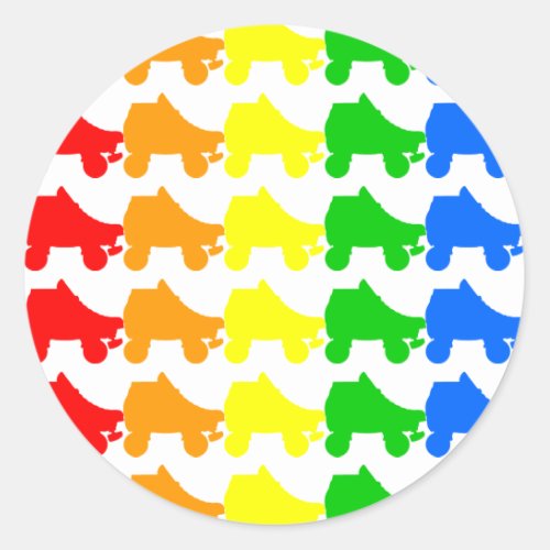 roller skate rainbow classic round sticker