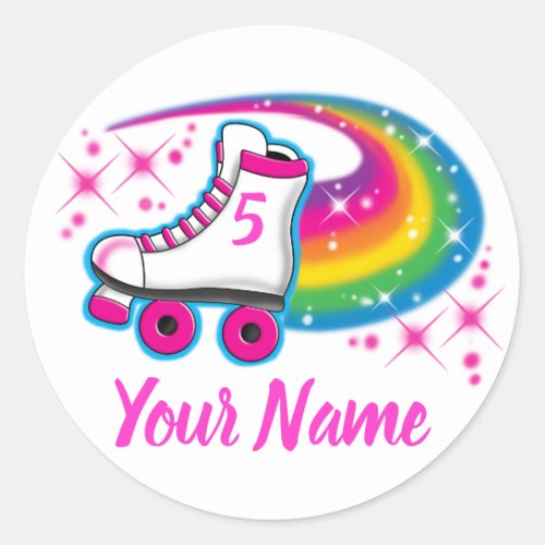 Roller Skate Rainbow Sparkle Birthday Girl Any Age Classic Round Sticker