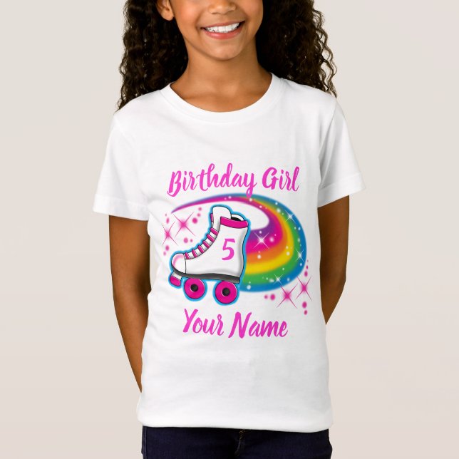 Roller Skate Rainbow Sparkle Birthday Girl Any Age T-Shirt (Front)