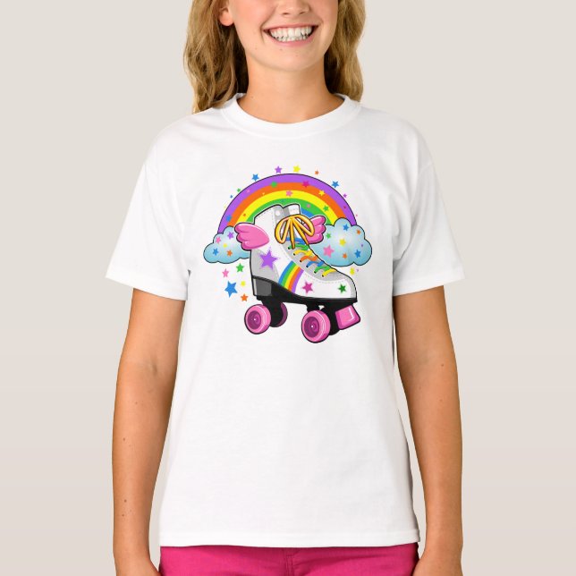 Roller Skate, rainbow, stars print for girls, kids T-Shirt (Front)