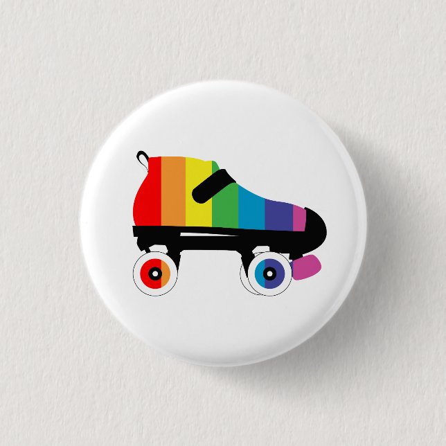 roller skate rainbow stripes button (Front)