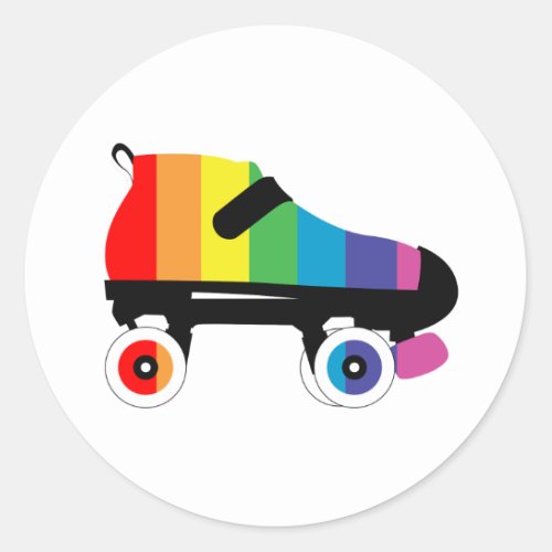 roller skate rainbow stripes classic round sticker