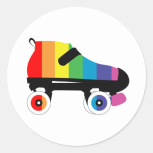 roller skate rainbow stripes classic round sticker